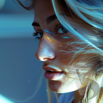 Lea Vance digital muse blending light and digital elegance in a futuristic fashion storytelling concept.