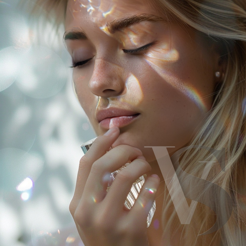 Close-up of Lea Vance digital muse with dreamy lighting, expressing beauty and futuristic fashion storytelling.